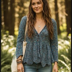 Free People earth tones knit cardigan sweater xs